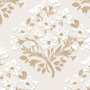 Welcoming Walls Sweet & Soft Bouquet _ floral warm neutrals minimalist__Lino cut Block print _medium scale