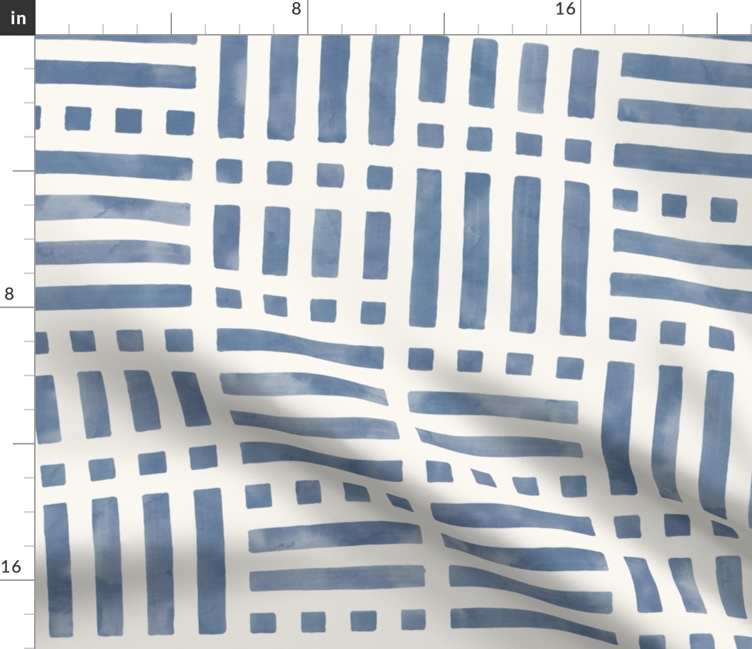 Indigo blue geometric watercolor squares and lines for coastal minimalism