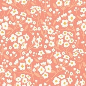 Micro Small - White Blooms - May Blooms - Spring Floral Blossoms - Peach Pink x White