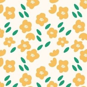 Small - Full Bloom - Spring Floral - Abstract Flowers - Yellow Blooms - Spring Flowers - Mustard Yellow x Green x Ivory