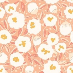 Small - Floral Clouds - Peony Blooms - Spring Floral - Spring Green - Coral Peach  - White Peony 