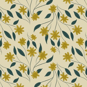 Golden flowers on a cream background