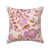 LARGE: Pink Lavender Cosy Blooms filled with stylised Flowers on beige