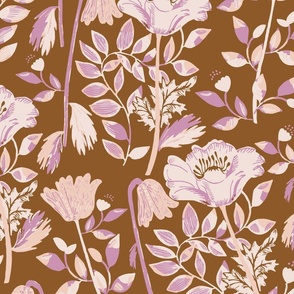 LARGE: Blush pink Cosy Blooms filled with stylised Flowers on Brown