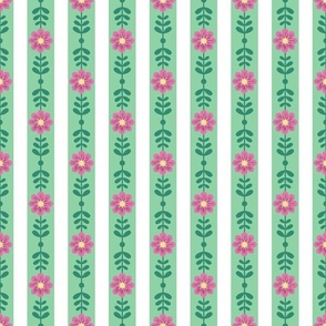 dahlia flower stripe pink floral spring green pastel pale light viridian one inch striped color girls bedding kitchen wallpaper
