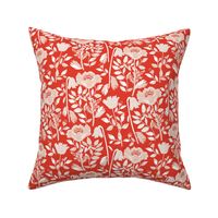 MEDIUM: light peach Cosy Blooms filled with stylised Flowers on ruby red