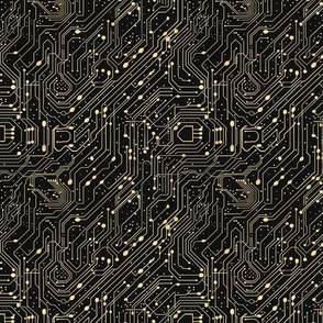 Tech Elegance: Gold and Black Circuit Board Pattern