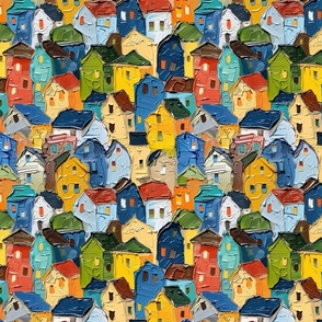 Vibrant Boroughs: Textured Impasto Cityscape Pattern