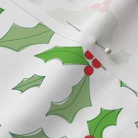Jolly Holly with Red Berries and Green Leaves on a White Background