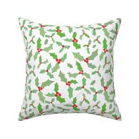 Jolly Holly with Red Berries and Green Leaves on a White Background