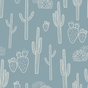 Cacti on the South Side // Ivory on Soft Blue 