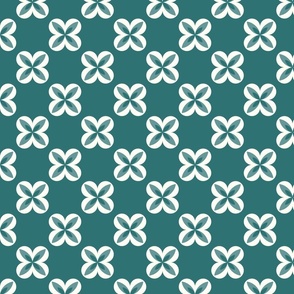 Medium -Monochrome Geometric flowers in Teal green and off white Half drop