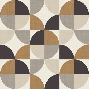 midcentury modern geometric with linen texutre - dark truffle brown_ driftwood brown_ khaki taupe_ soft amber_ white rock