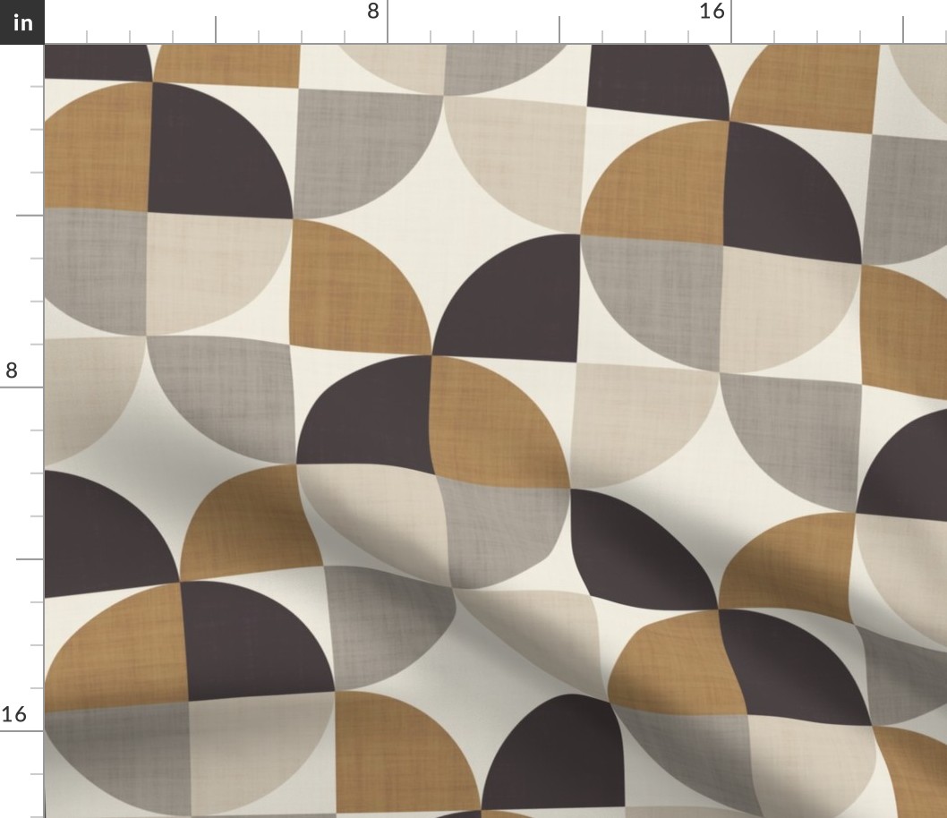 midcentury modern geometric with linen texutre - dark truffle brown_ driftwood brown_ khaki taupe_ soft amber_ white rock