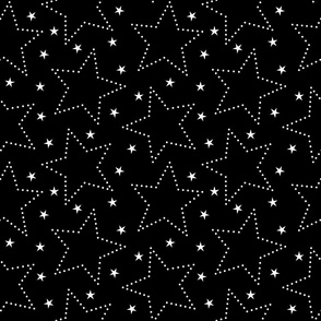 Magical starry night sky in black and white