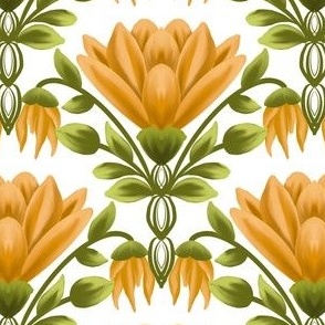 Sunlit Blooms: Vintage Yellow Floral, White Pattern-Small