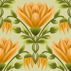 Sunlit Blooms: Vintage Yellow Floral, Mint Pattern-Large