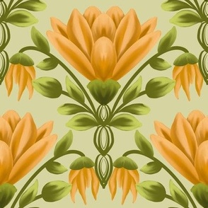 Sunlit Blooms: Vintage Yellow Floral, Mint Pattern-Medium