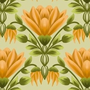 Sunlit Blooms: Vintage Yellow Floral, Mint Pattern-Small