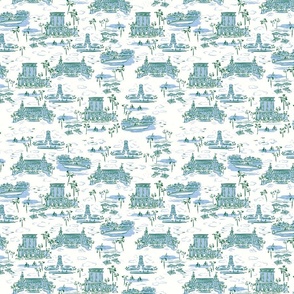 Palm Beach toile in blue and green preppy style 