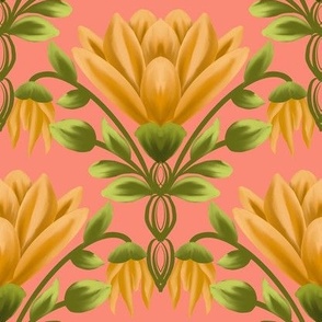 Sunlit Blooms: Vintage Yellow Floral, Pink Pattern-Medium