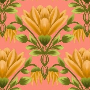 Sunlit Blooms: Vintage Yellow Floral, Pink Pattern-Small