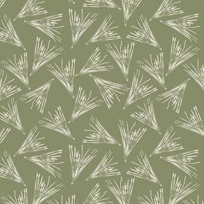 (S) Hand-Drawn Beige Pine Needles Tossed on a Warm Green Background