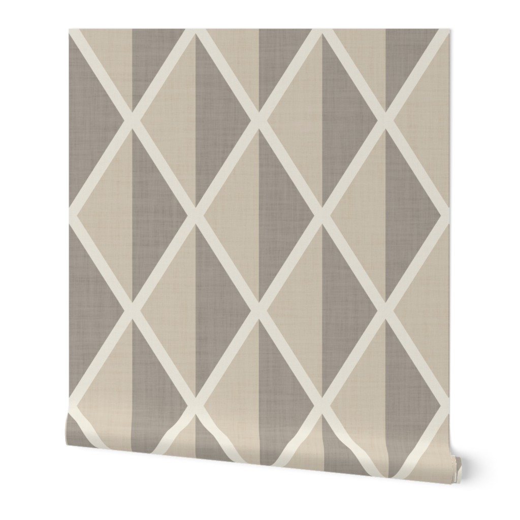 midcentury modern diamonds with subtle linen texture - khaki taupe_ soft amber_ white rock