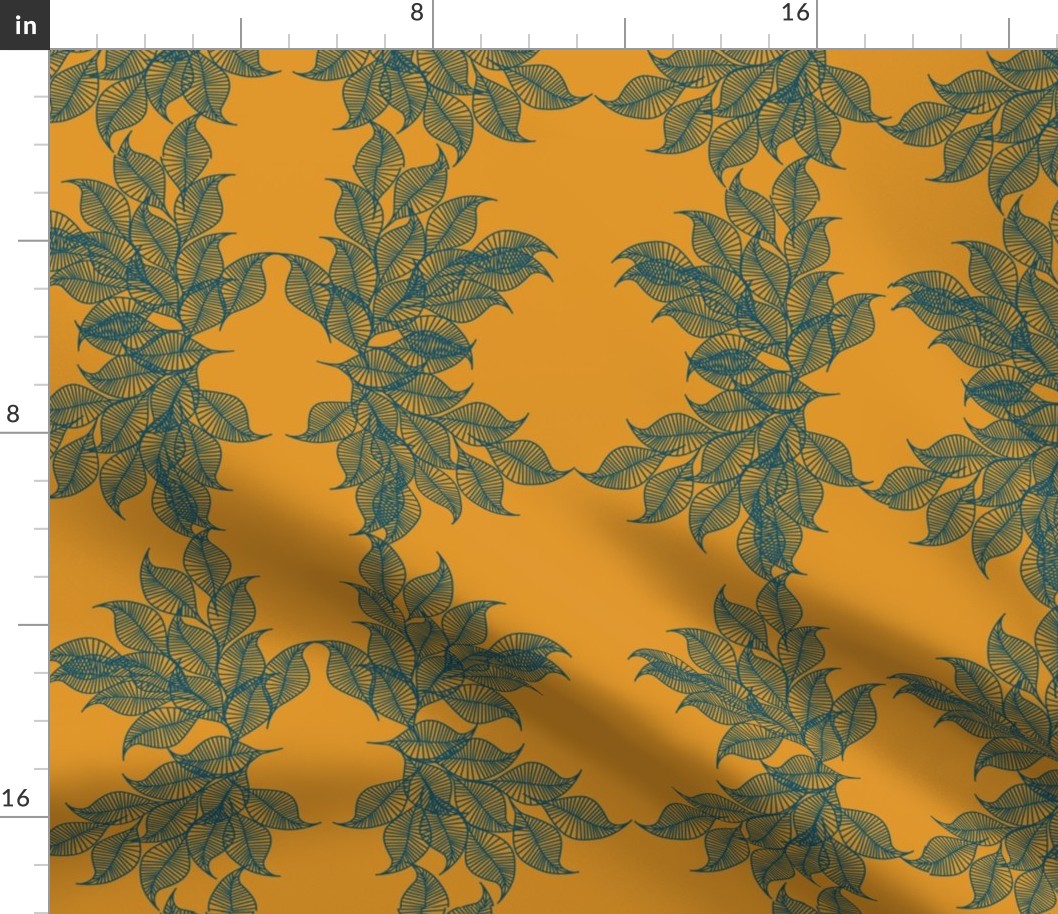 300-Flowing Leaf- Deep- Bright Sunny Contrast Interior Decor wallpaper
