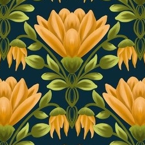 Sunlit Blooms: Vintage Yellow Floral, Navy Blue, Small 