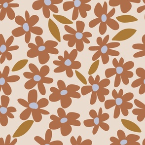 jumbo // Daisy Bloom Retro Floral in Terracotta Orange on Cream  // 24"