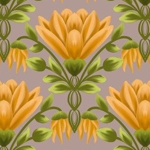 Sunlit Blooms: Vintage Yellow Floral, Lavender Gray, Small
