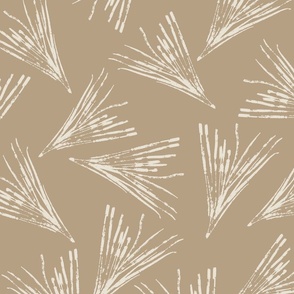 (L) Hand-Drawn Beige Pine Needles Tossed on a Warm Brown Clay Background