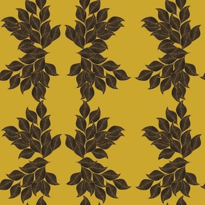 Flowing-Leaf--Deep Honey Noir Interior Wallpaper