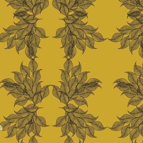 Flowing-Leaf--Mustard-Noir Interior Decor Wallpaper
