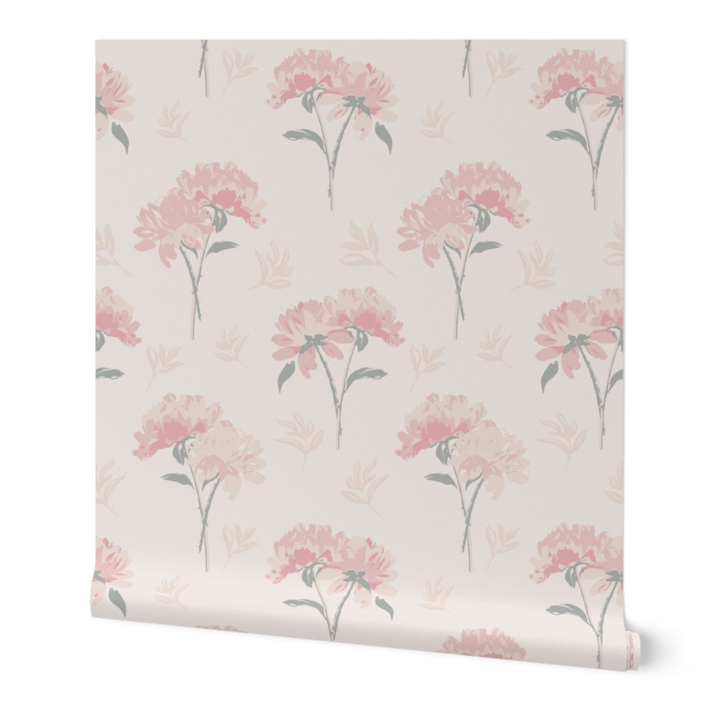 (M) Couple of Peony Stems | Soft Muted Vintage Pink and Cream White | Medium Scale