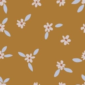 small // Tossed Ditsy Daisy Flowers in Terracotta Orange // 6”