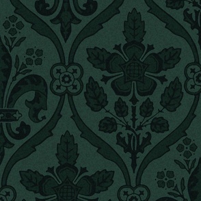 Gothic Revival Roses and Lilies, dark blue-green, 24W