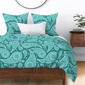 Teal and White Flowering Heart Paisley - HUGE