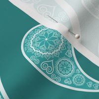 Teal and White Flowering Heart Paisley - HUGE