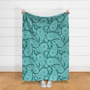 Teal and White Flowering Heart Paisley - HUGE