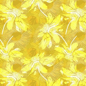 Monochrome retro floral pattern. Yellow flowers on a light mustard background.