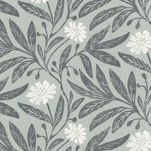 vintage floral muted mint and dark green gray
