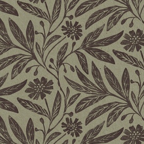 vintage floral sage green and chocolate dark brown