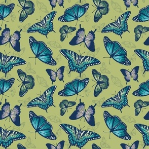 Kaleidoscope of Butterflies on Spring Green (medium scale)