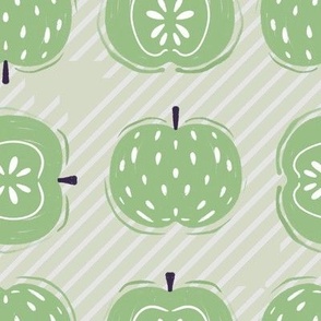 Block print  style big Green Apples