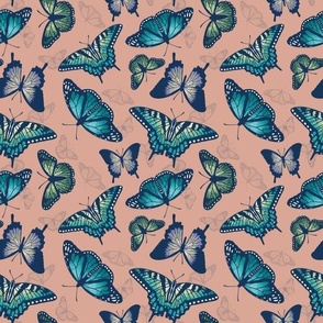 Kaleidoscope of Butterflies on Spring Pink (medium scale)