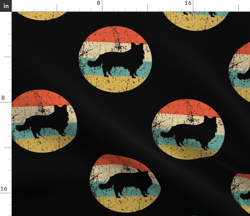 Retro Border Collie Dog Icon Repeating Pattern Black