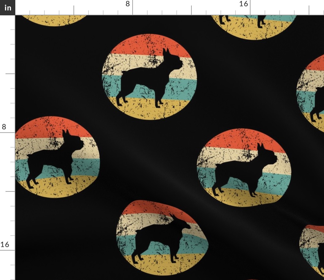 Retro Boston Terrier Dog Icon Repeating Pattern Black