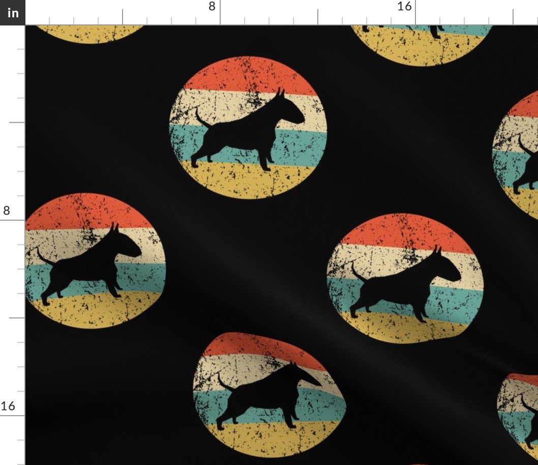 Retro Bull Terrier Dog Icon Repeating Pattern Black